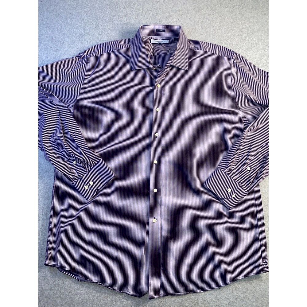 tommy hilfiger dress shirt‎ mens Size 17 1/2 34-35 Purple Stripes Slim Fit